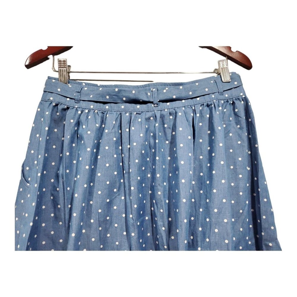 Mod Cloth Women's Blue White Polka Dot Chambray Skirt Button Pocket Casual Sz M - Picture 10 of 11